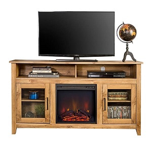 WE Furniture 58″ Wood Highboy Fireplace Media TV Stand Console